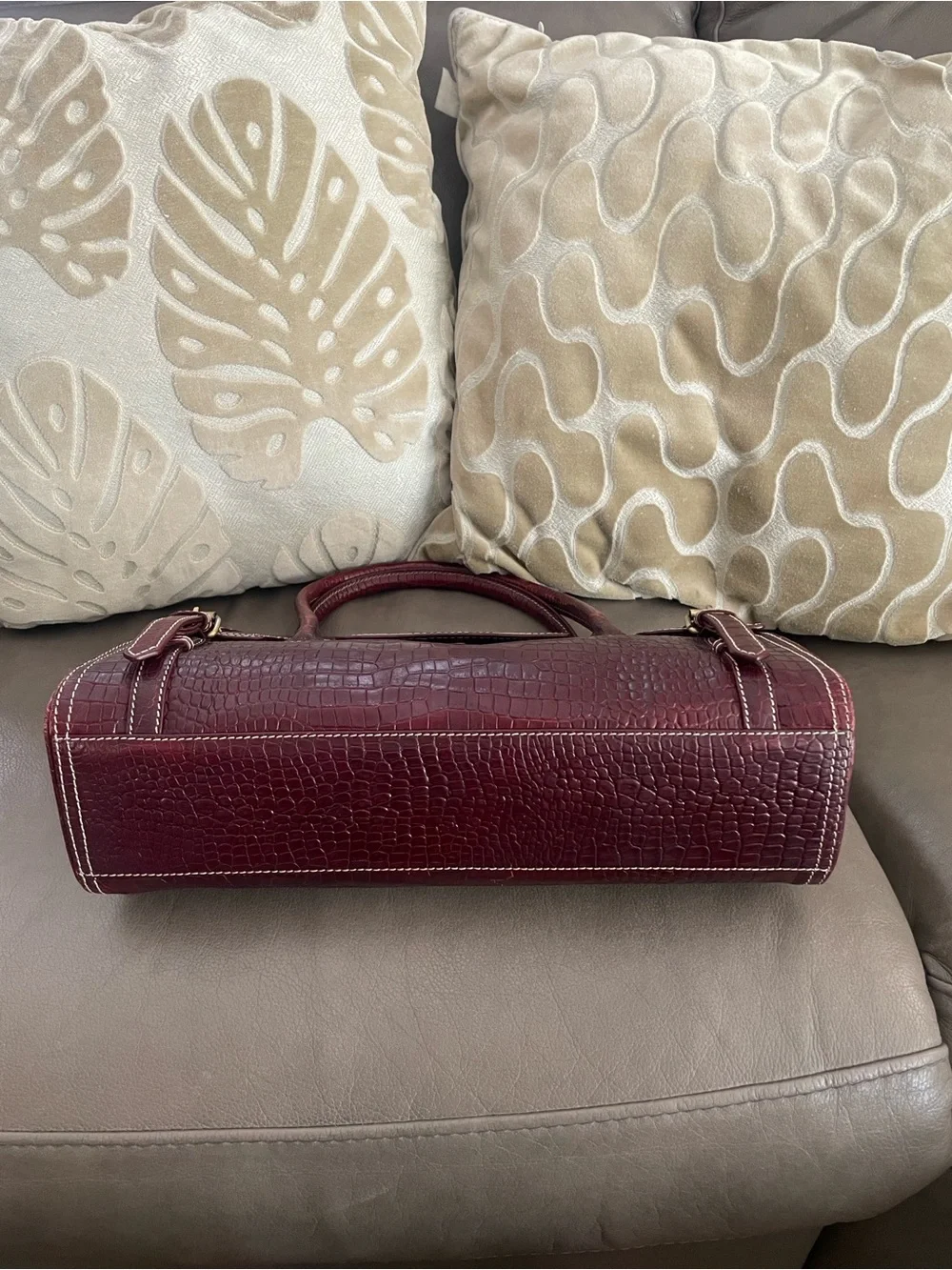 Nicole Miller Structured Croc-Embossed leather Burgundy Top-Handle Bag